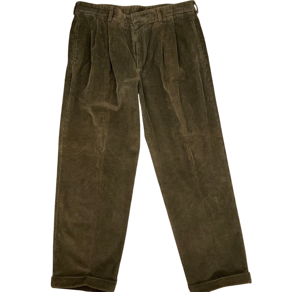 Brooks Brothers Corduroy Pants Mens 38x30 Olive Green 90s Academic Fall Trousers